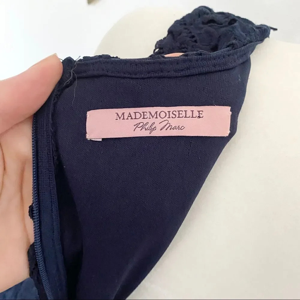 Mademoiselle Philip Marc Navy Blue Floral Lace Sleeveless Midriff Mini Dress - Picture 12 of 13